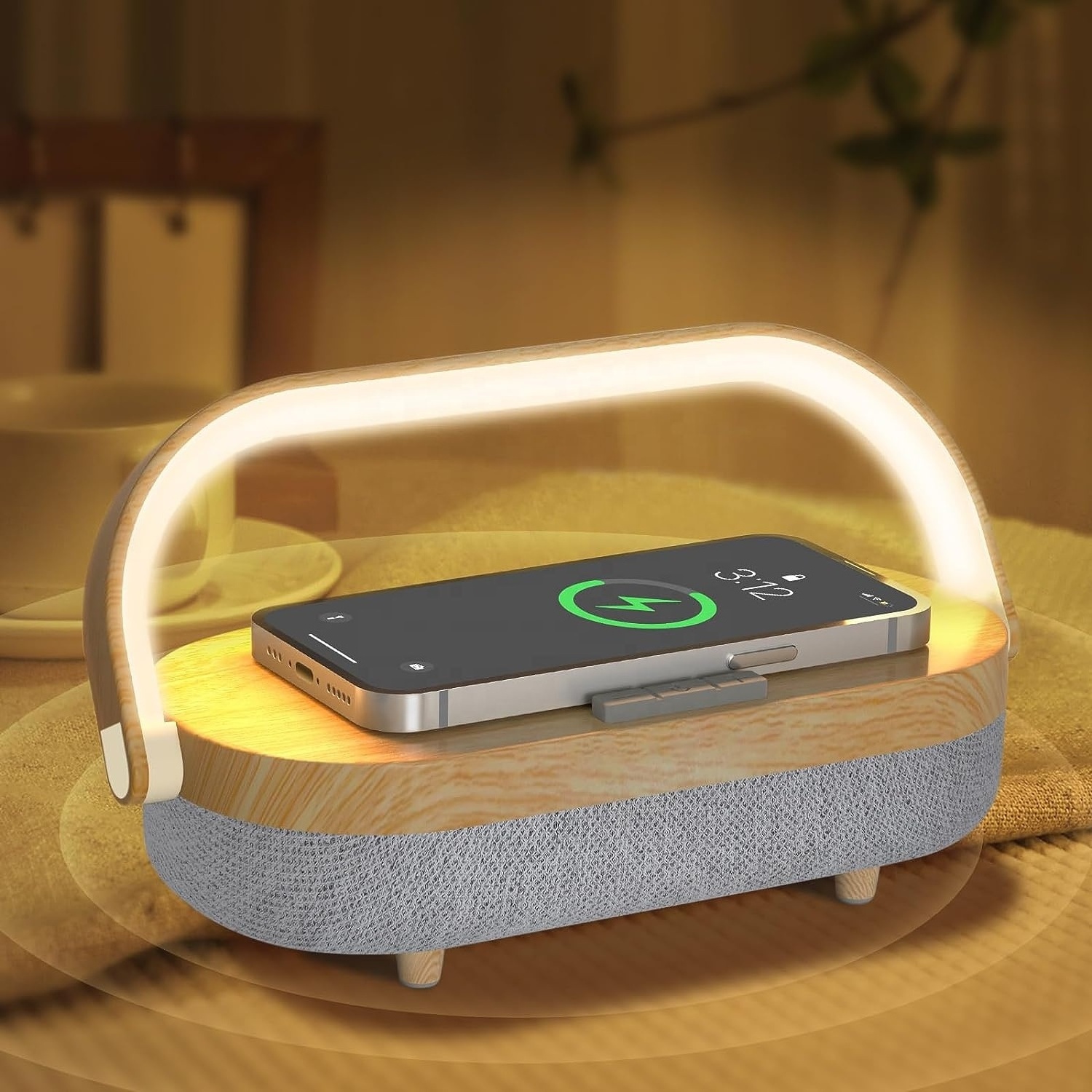 LED Night Light, Bedside Lamp with Wireless Charger, 4 in 1 Touch Charger Lamp