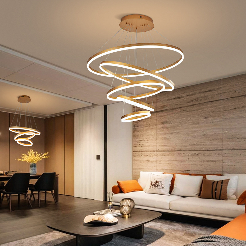 Contemporary Hanging Ceiling Globe Ring Luxury Acrylic Nordic Round Modern Lamp Lampen Chandelier Led Circle Pendant Light