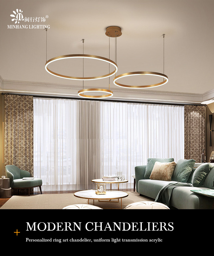 Contemporary Hanging Ceiling Globe Ring Luxury Acrylic Nordic Round Modern Lamp Lampen Chandelier Led Circle Pendant Light