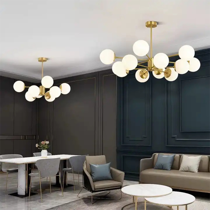 Gold Ball Luxury Iron Drop Hanging Nordic Black Ceiling Milk Glass Kitchen lampen Modern Glass Chandeliers Lamp pendant light