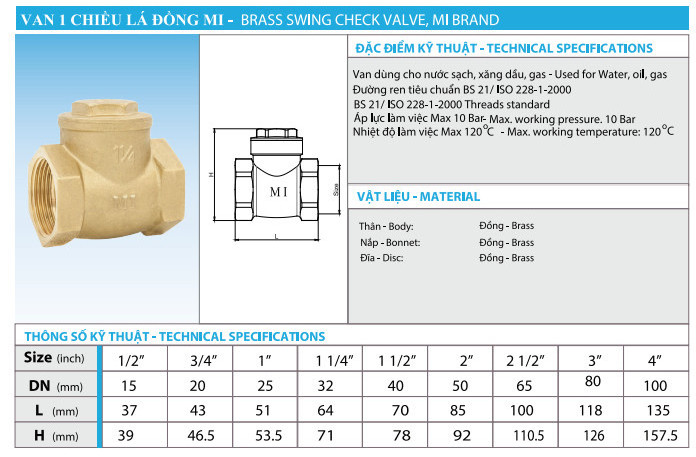 Factory price thread Brass swing check valve high Quality  1/2