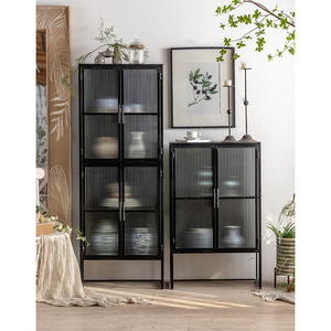 Iron modern furniture Home furniture metal sideboard cabinet cupboard with glass door white and black