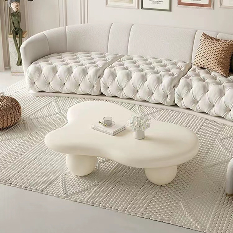 Light luxury white cream-style coffee table simple irregular shape coffee table with ball base