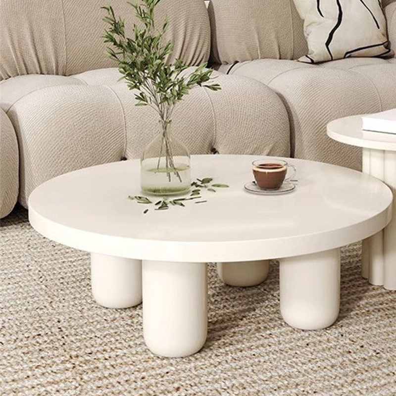 Cream style round coffee table solid wood milky white paint living room creative small household simple coffee table