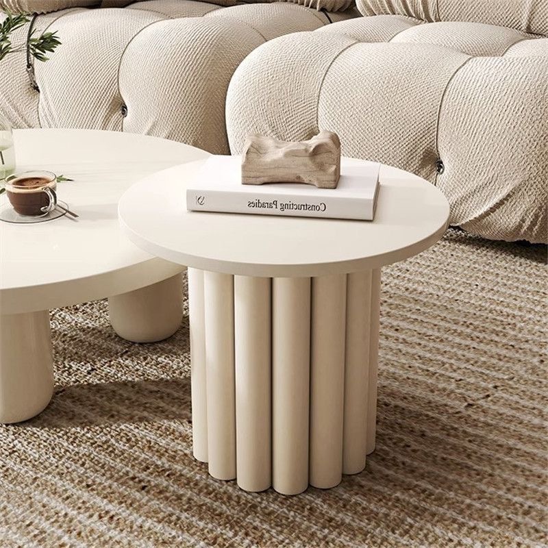 Cream style round coffee table solid wood milky white paint living room creative small household simple coffee table