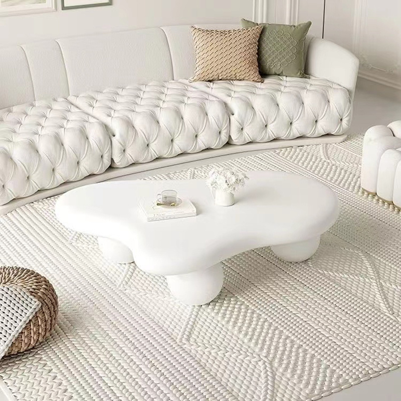 Light luxury white cream-style coffee table simple irregular shape coffee table with ball base