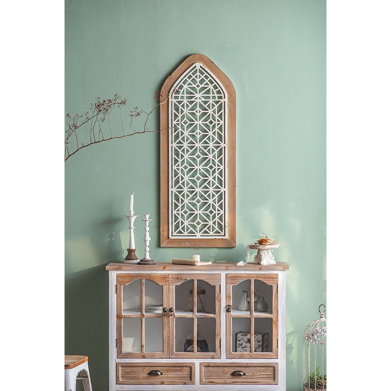 Farmhouse Wooden Window Frame Decor Interior Arch Shape Wall Decor Home Distressed Antique Wall Art With 2 Colors