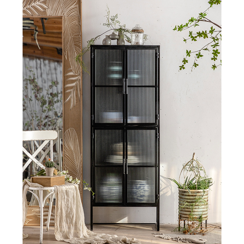 Iron modern furniture Home furniture metal sideboard cabinet cupboard with glass door white and black