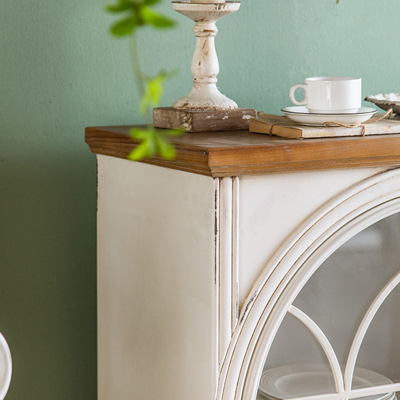 Accent Furniture Light Simple White Wood Living Room Modern Vintage Retro Arched Storage Cabinet With Glass Door