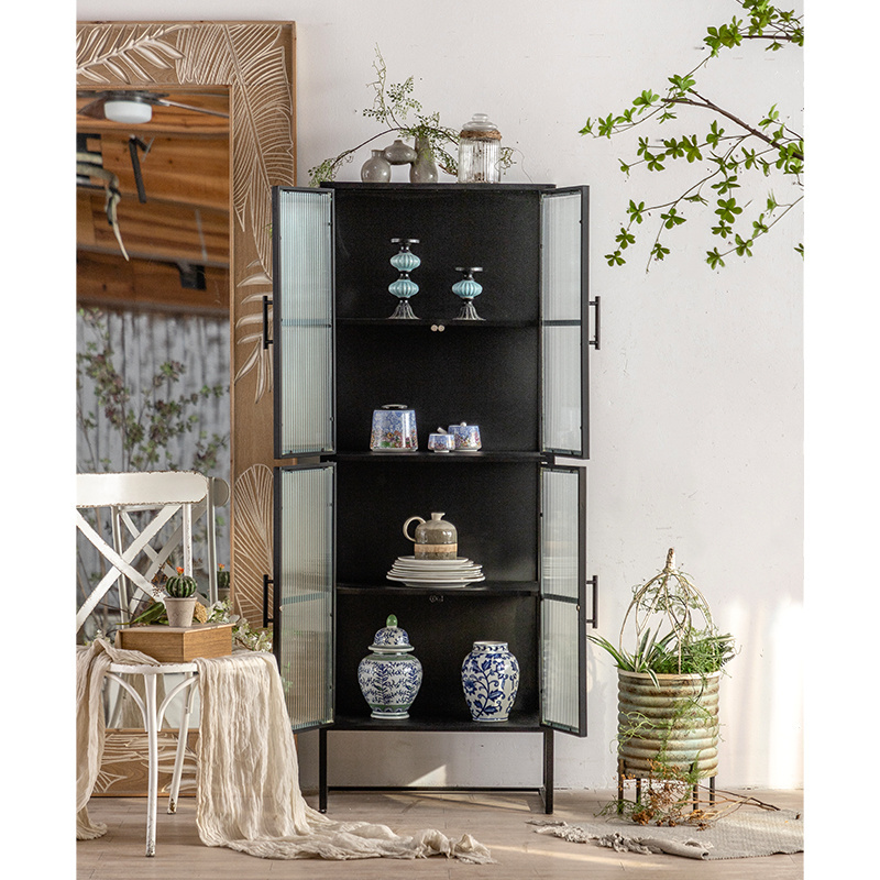 Iron modern furniture Home furniture metal sideboard cabinet cupboard with glass door white and black