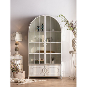 Nordic Style Tempered Glass Showcase Cabinet Wrought Iron Framed  Modern Tall Display Storage Cabinet With 2  Glass Door