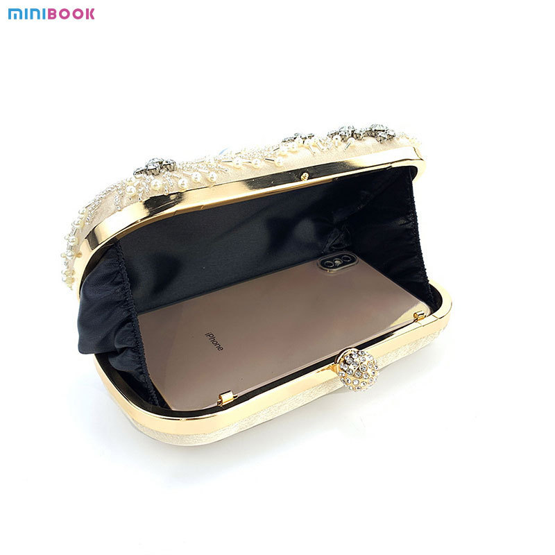 2023 High Quality Rhinestone Women Clutch Evening Bag Pearl Shining Diamond Rectangle Hand Bag Ladies Wedding Handbag Purse