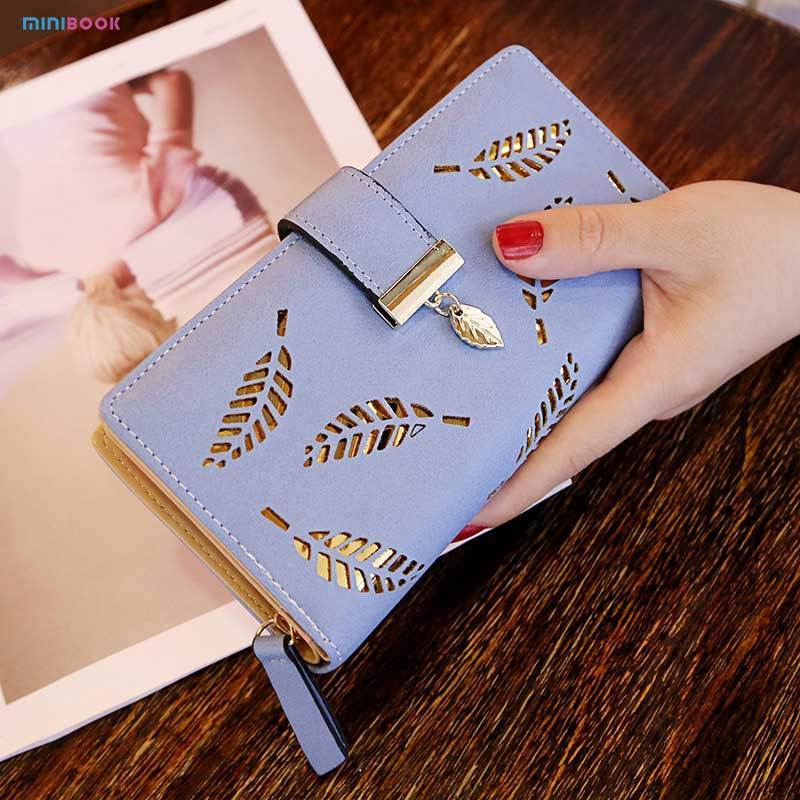 Lady Long Wallet Leather Hollow Leaves Cartera Women Purse Billetera Money Card Holder Clutch Bag Monederos Para Wallet De Mujer