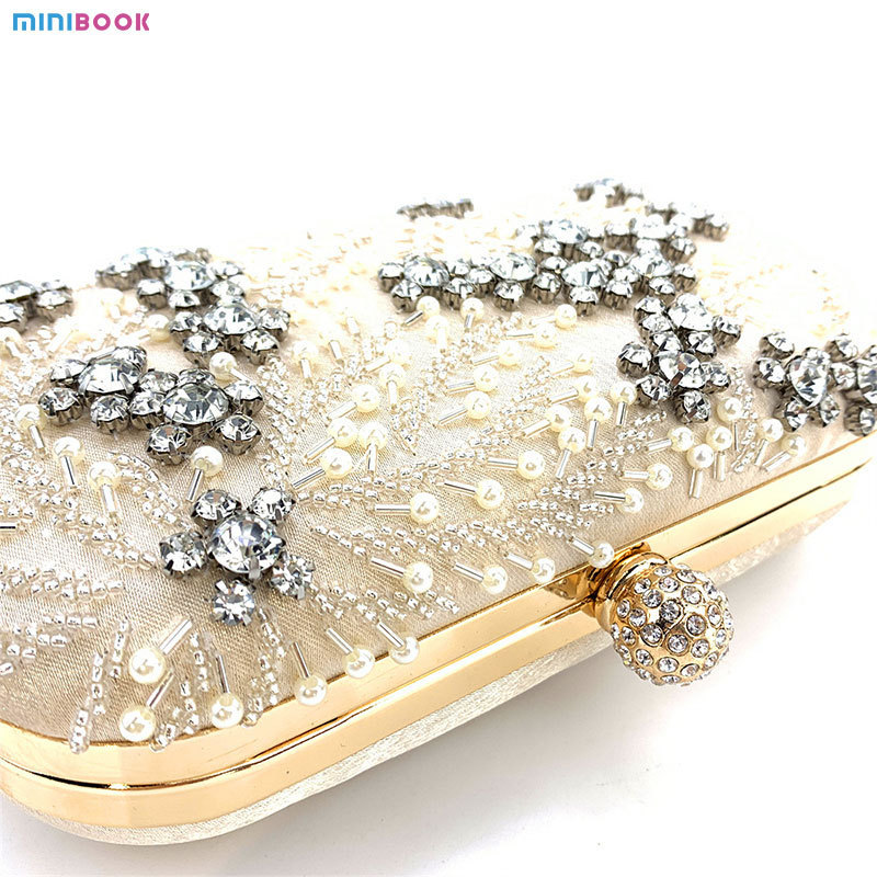 2023 High Quality Rhinestone Women Clutch Evening Bag Pearl Shining Diamond Rectangle Hand Bag Ladies Wedding Handbag Purse