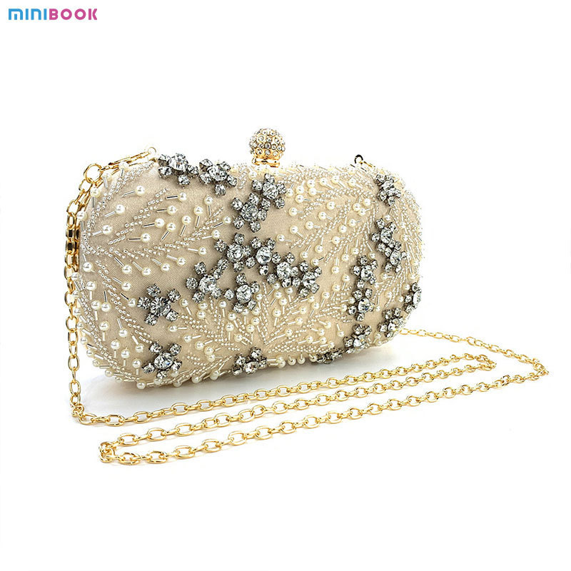 2023 High Quality Rhinestone Women Clutch Evening Bag Pearl Shining Diamond Rectangle Hand Bag Ladies Wedding Handbag Purse