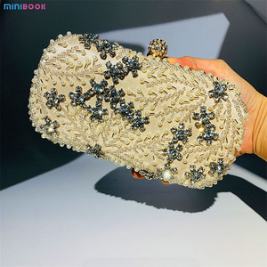 2023 High Quality Rhinestone Women Clutch Evening Bag Pearl Shining Diamond Rectangle Hand Bag Ladies Wedding Handbag Purse