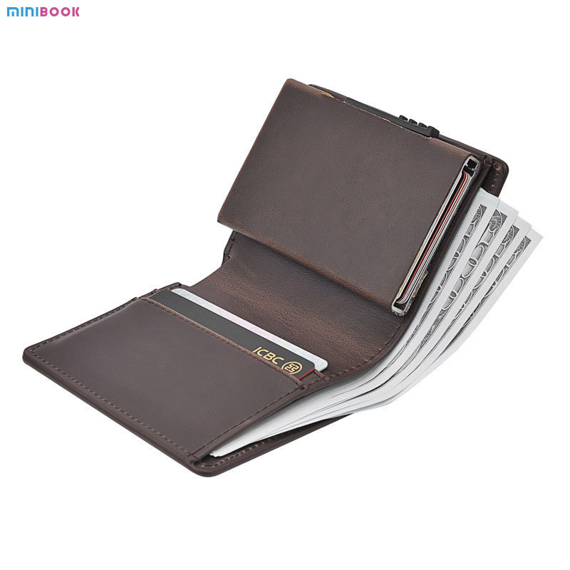 Smart Wallet Leather Credit Card Holder Aluminum Alloy Automatic Pop Up Metal Card Case Rfid Blocking Men's Wallet Money Clip