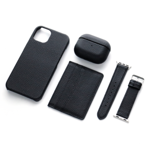 Minibook leather earphone case with leather watch band gift sets Custom genuine pebble leather phone case card holder wallet