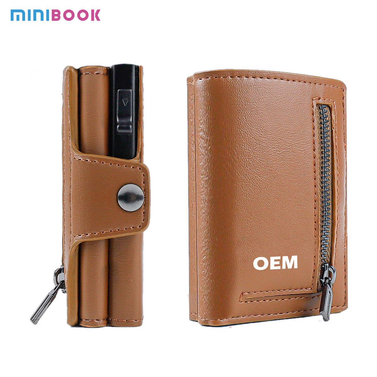 Wholesale Luxury Leather Card Holder Automatic Aluminium Pop Up Wallet Men Credit Card Wallet Custom RFID Blocking Card Bag