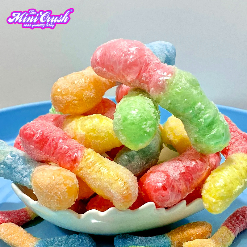 Customized Freeze Dried Candy low MOQ manufacturer sour worm gummy candy