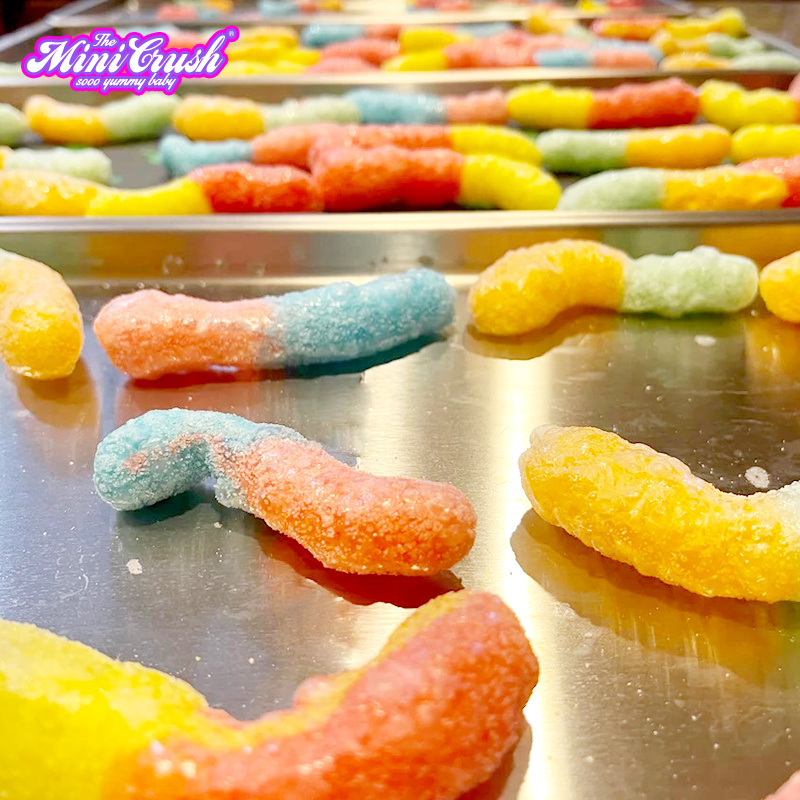 Customized Freeze Dried Candy low MOQ manufacturer sour worm gummy candy