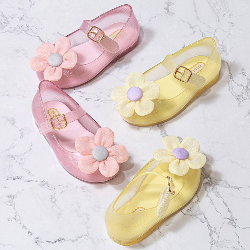 MINI DD Children Shoes Girls 2022 Summer Sandal Cute Baby Flower shoes Outdoor Crystal Clear PVC Jelly Sandal