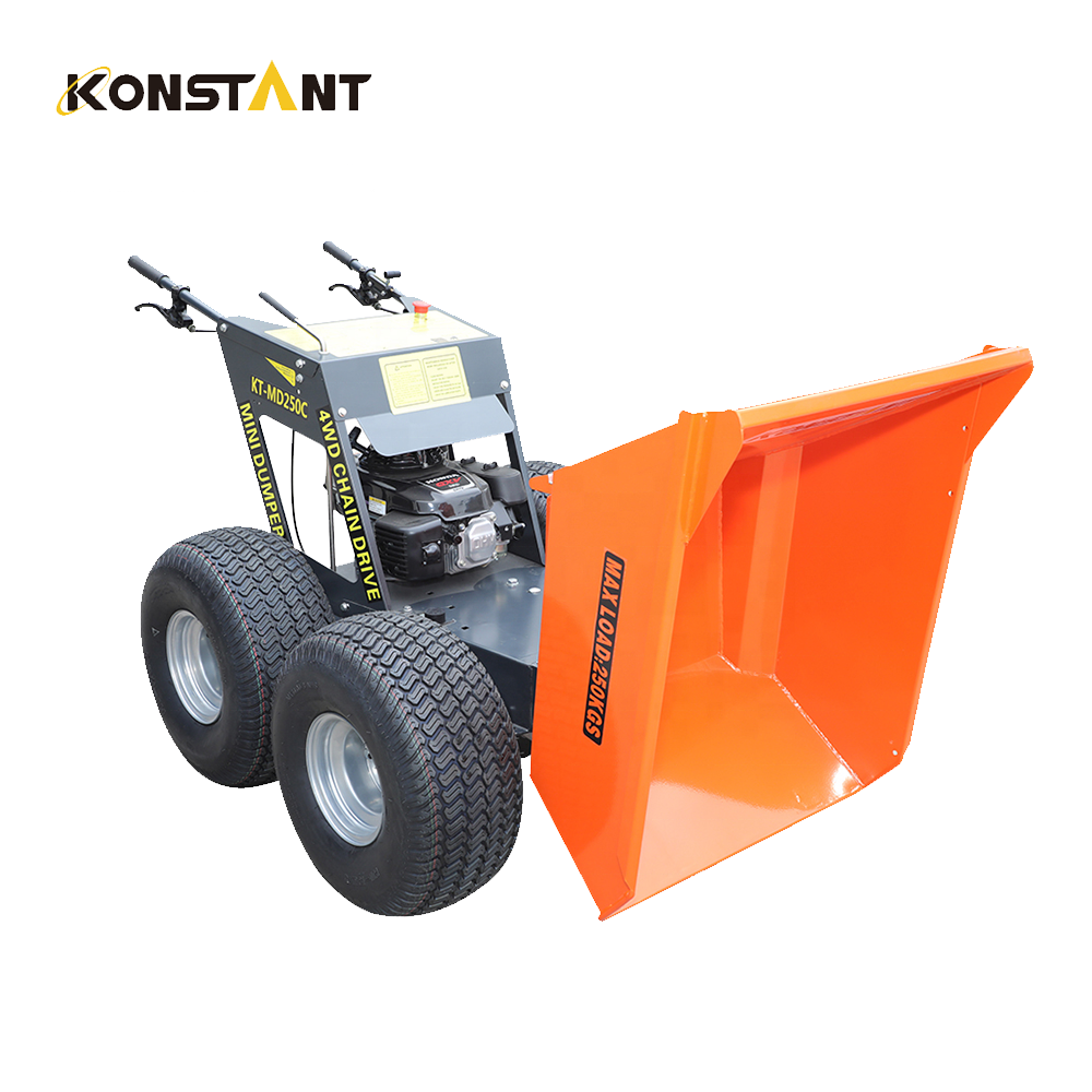 Cheap price gasoline engine steel 4 wheel self loading dump track mini transport dumper with EPA