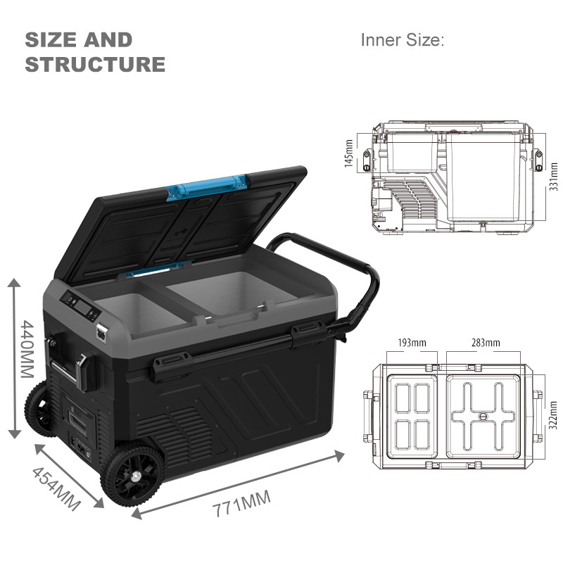 Factory Dual Zone Car Refrigerator 12V 40L 50L 60L Mini Car Fridge Compressor Portable Refrigerator Freezer For Camping