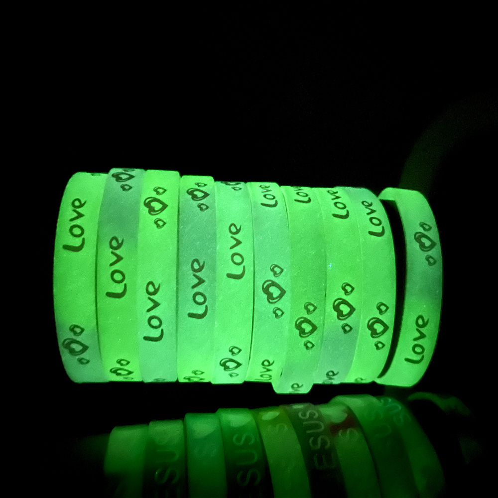 Party supplies print bileklik rubber luminous wrist band sports bracelet strap silicone promotional wristband with logo custom