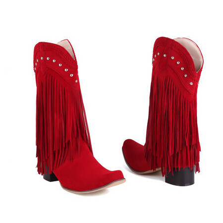 High quality ladies womens red brown color western cowboy Tassel boots