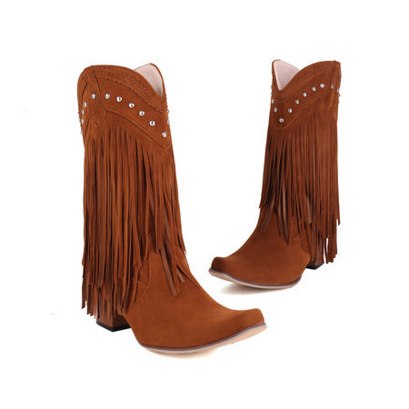 High quality ladies womens red brown color western cowboy Tassel boots