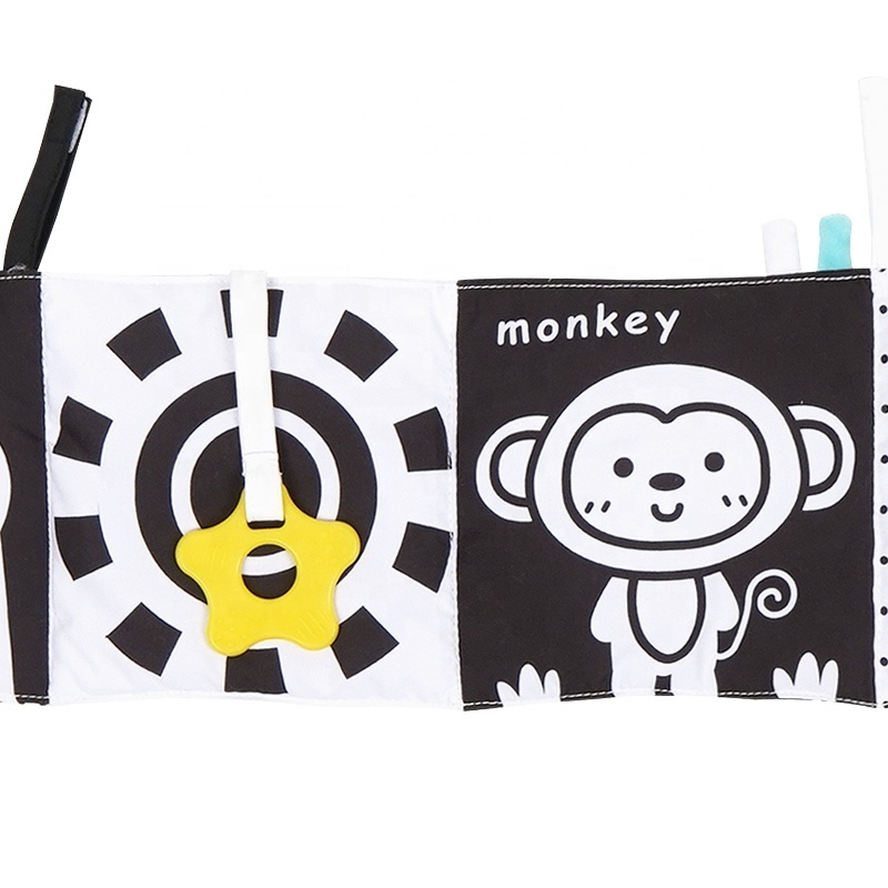 Latest Design Black And White High Contrast Early Education Cloth Fabric Activity Washable Sensory 3D Soft Baby Cloth Book