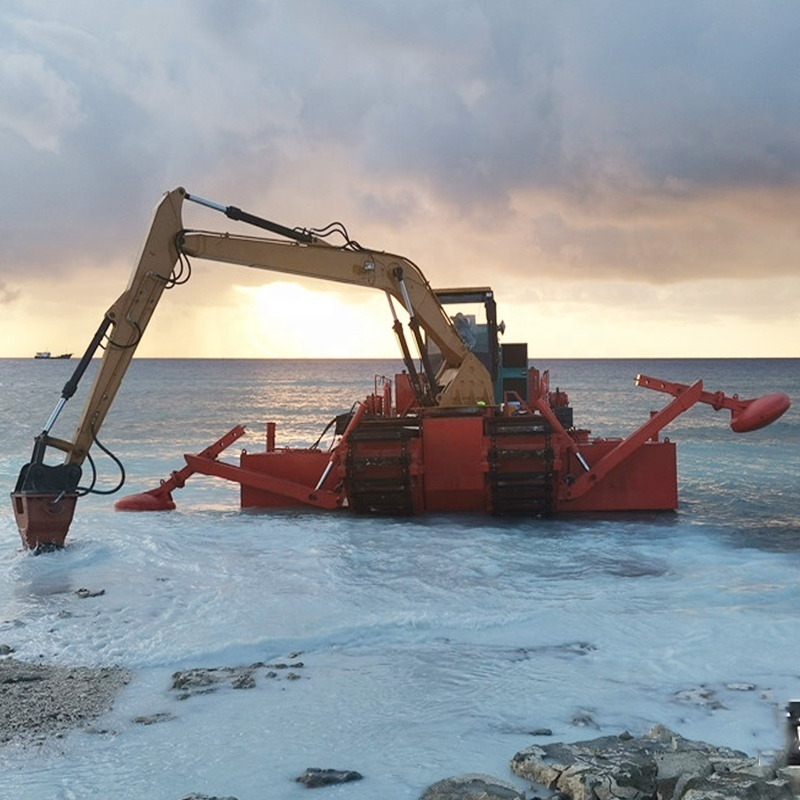 Floating Pontoon Undercarriage Swamp Buggy Amphibious Excavator For Sale