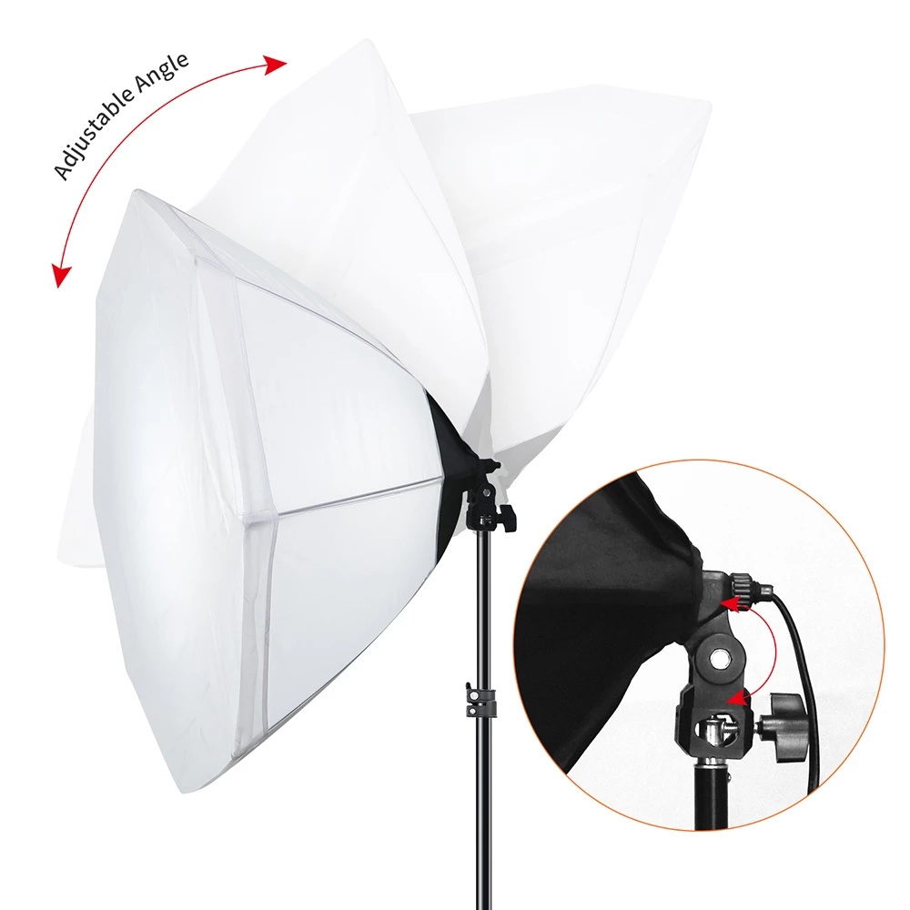 Hot 70CM Photography Soft box Kit EU Plug Octagon Soft box 45W Energy Saving Light Bulb Flash Umbrella Photo Studio Accessory