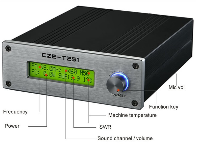 CZE-T251 0W~25W PLL Stereo FM Radio Transmitter Long Range Broadcast Transmitters