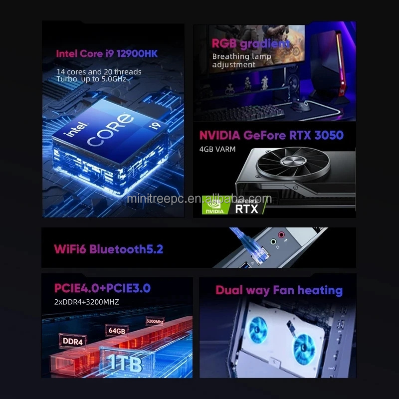 2023 mini gamer pc In tel Core i9 12900H i7 12700H With Nvi dia RTX3050 Gaming Desktop Computer PCIE 4.0 Wifi 6 BT5.0 Wins 11