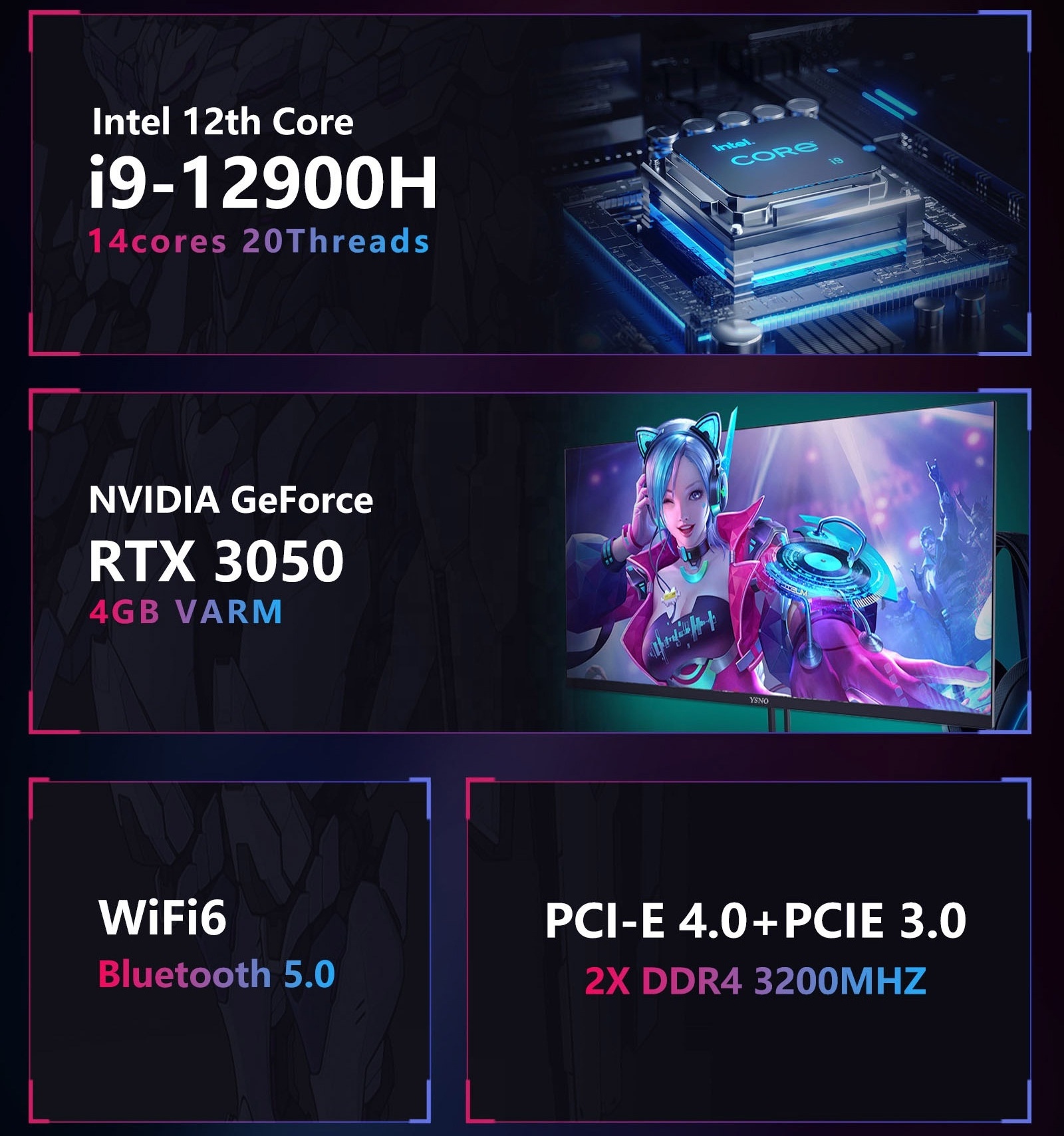 2023 mini gamer pc In tel Core i9 12900H i7 12700H With Nvi dia RTX3050 Gaming Desktop Computer PCIE 4.0 Wifi 6 BT5.0 Wins 11