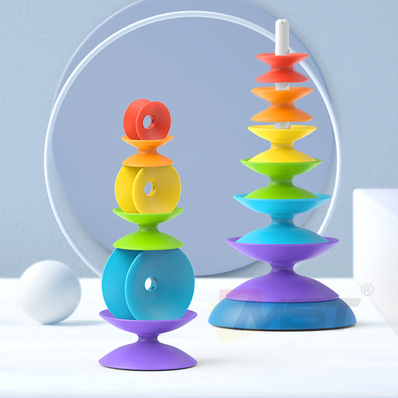 Montessori Educational Stacker Tower Engaging Toddlers Brain Development Toys Rainbow Spinning Wheel Toy Kids Stacking Toys