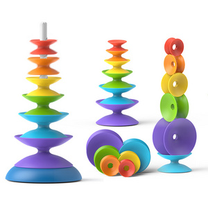 Montessori Educational Stacker Tower Engaging Toddlers Brain Development Toys Rainbow Spinning Wheel Toy Kids Stacking Toys