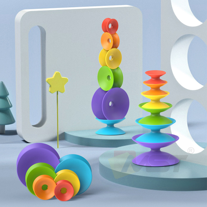 Montessori Educational Stacker Tower Engaging Toddlers Brain Development Toys Rainbow Spinning Wheel Toy Kids Stacking Toys