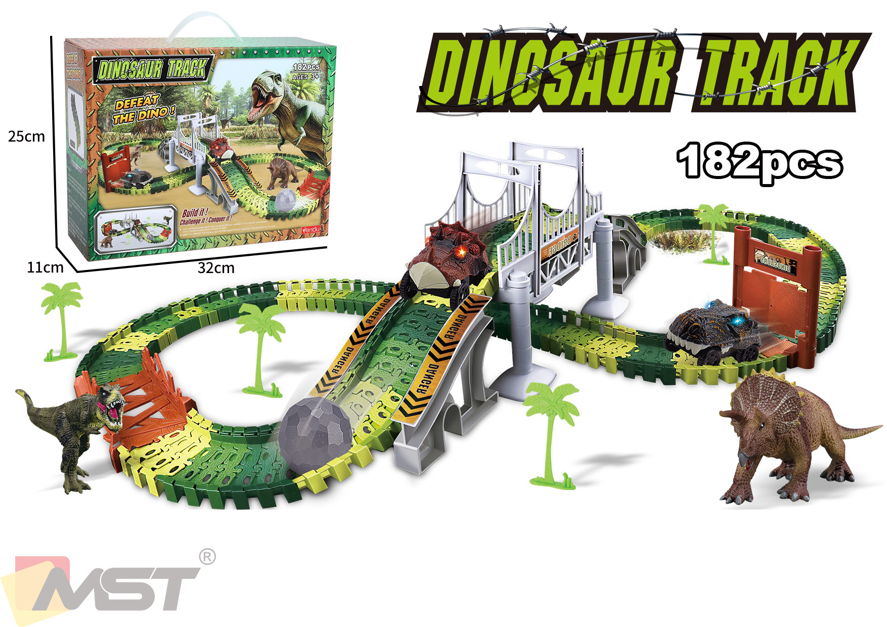 Dinosaur Race Track Toys Set Electric Car Educational Twisted Flexible Train Track DIY Educational Puzzle Assemble Slot Plastic