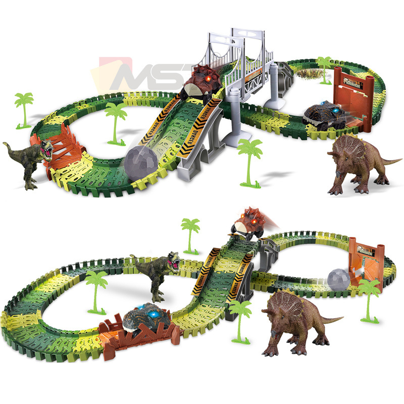 Dinosaur Race Track Toys Set Electric Car Educational Twisted Flexible Train Track DIY Educational Puzzle Assemble Slot Plastic