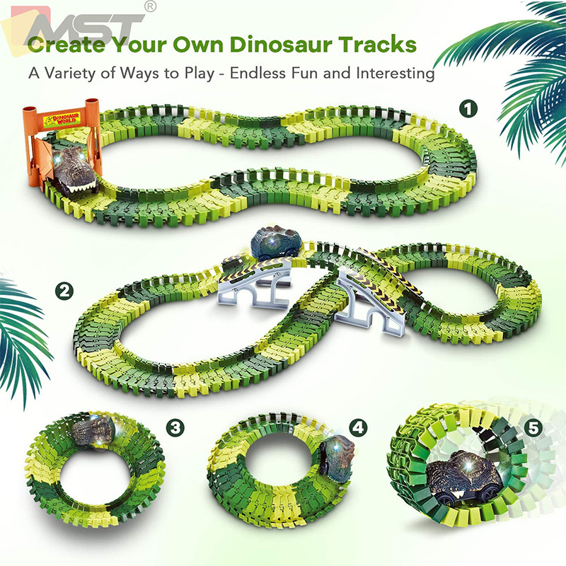 Dinosaur Race Track Toys Set Electric Car Educational Twisted Flexible Train Track DIY Educational Puzzle Assemble Slot Plastic