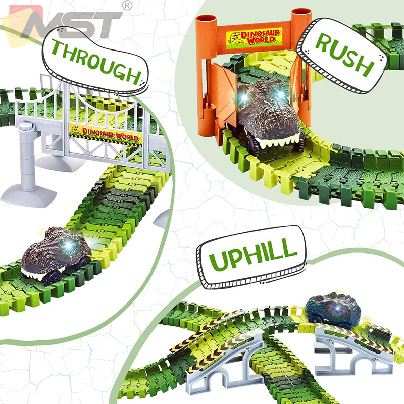 Dinosaur Race Track Toys Set Electric Car Educational Twisted Flexible Train Track DIY Educational Puzzle Assemble Slot Plastic