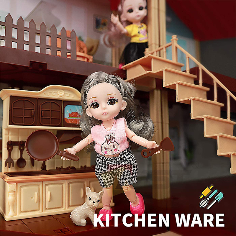 Hot 2-4 Floors Big Doll House Toy Princess 3D DIY Light up House Furniture Doll House with Good Furniture Toy