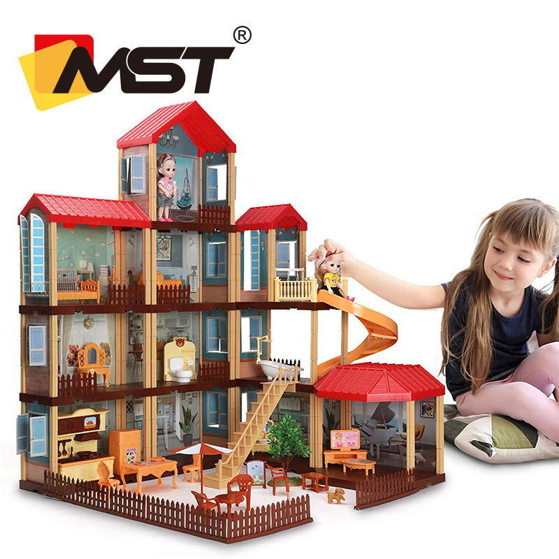 Hot 2-4 Floors Big Doll House Toy Princess 3D DIY Light up House Furniture Doll House with Good Furniture Toy