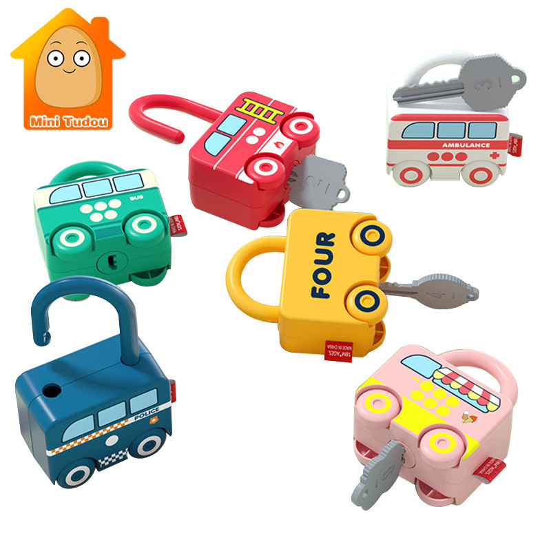 Colorful Vehicles Educational Preschool Numbers Math Matching Counting Montessori Toys Kids Learning Locks with Keys