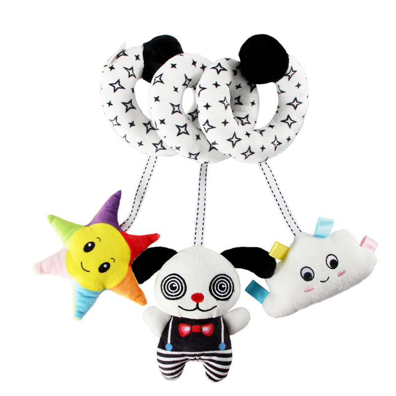 Newborn Crib Mobile Plush Sensory Toy Black White  Baby Crib Cot Pram Hanging Rattles Stretch Spiral Stroller Car Seat Toy