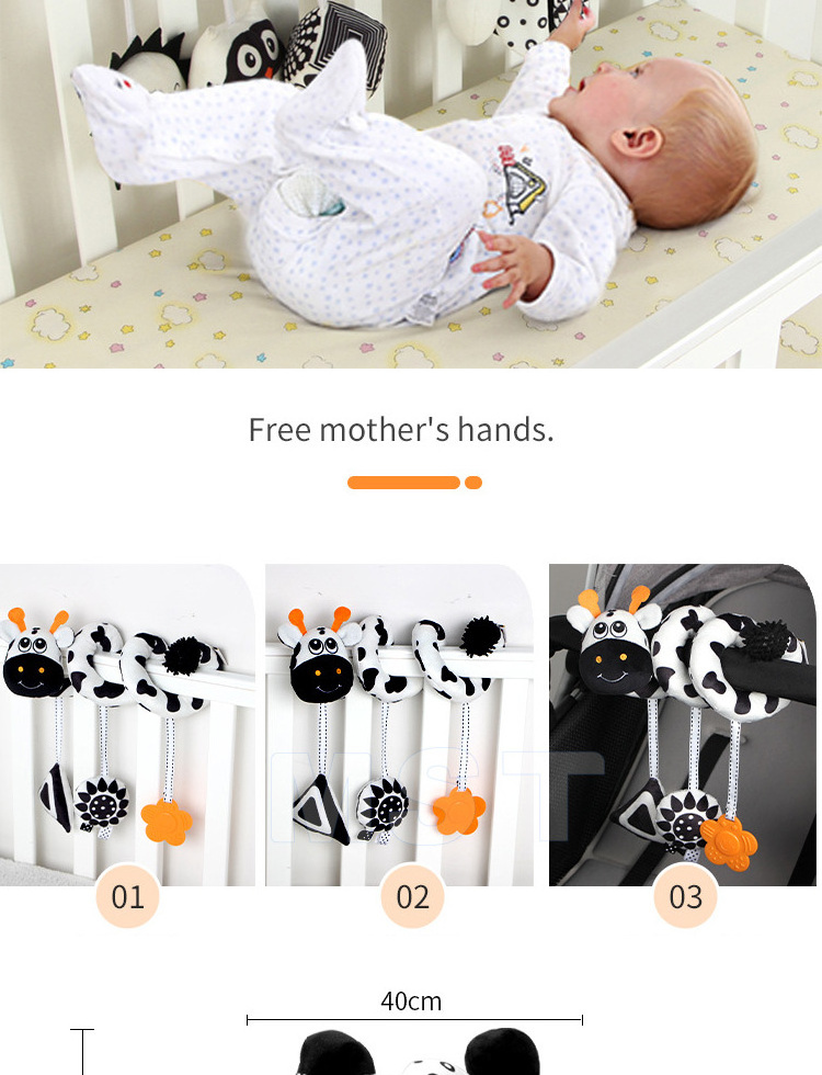 Newborn Crib Mobile Plush Sensory Toy Black White  Baby Crib Cot Pram Hanging Rattles Stretch Spiral Stroller Car Seat Toy