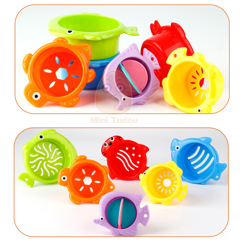 Kids Stack Up Nest Children Education Toy Baby Stacking Cups Rainbow Tower Ring Ocean Animal Stacking Bath Toy